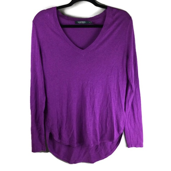 Lauren Ralph Lauren Sweaters - LAUREN RL High Low V-Neck Silk Purple Sweater